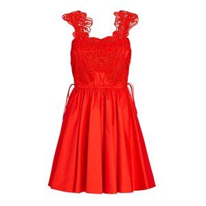 Self-Portrait Red Macrame Lace Cotton Dress